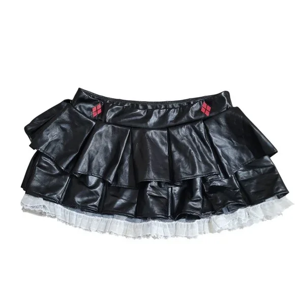 Harley Quinn Size L/XL Skirt Black Faux Leather Tutu Costume - Picture 3 of 13